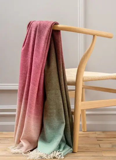 Pink Khaki Plaid Merino Wool Throw